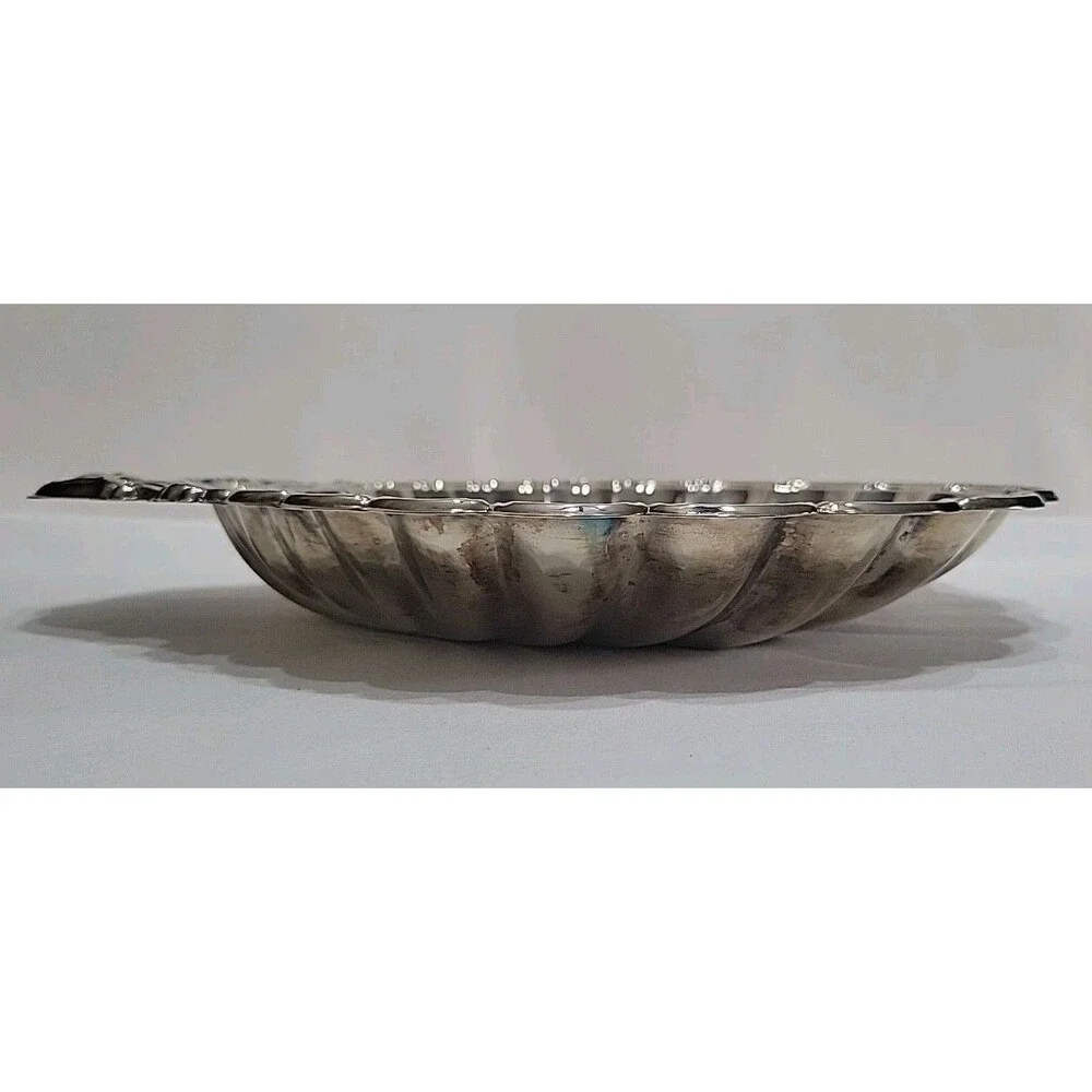 VTG Large Elegance E.P. Steel Clam Shell Serving Dish Tray - Ornate Floral 14